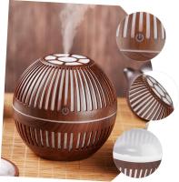 Nueva y creativa máquina de aromaterapia de aceite esencial de grano de madera hueco de estilo retro redondo creativo mini humidificador USB para el hogar, grano de madera claro - details 3