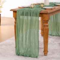 Pink Cheesecloth Table Runner 6 Pack Summer Sheer Light Pink Cheese Cloth Table Runners Boho Gauze 120 Inches Summer Table Decorations for Wedding Bridal Girl Baby Shower Sweet 16 Party Decor - details 1
