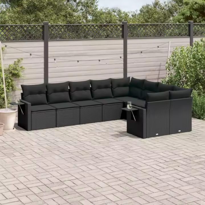 vidaXL Set de sofás de jardín 8 piezas y cojines ratán sintético negro - 1