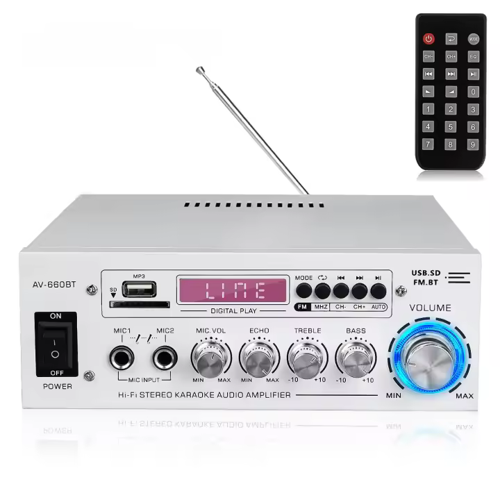 Amplificador Digital HIFI 300W+300W Para Coche Y Hogar Estéreo 2 Canales Con Pantalla De Audio Amplificador De Potencia De Aluminio Negro - 1