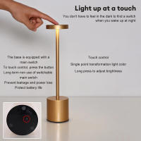 Lámpara De Mesa Clásica De Metal Recargable Por USB Luz Nocturna Sin Ajuste De Intensidad Táctil Decoración Para Hotel Y Bar 3 Niveles De Iluminación Para El Hogar - details 18