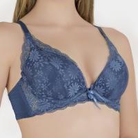 Conjunto de lencería sexy push up de mujer color azul antracita con encaje y transparencias Le Côté Chic - details 0