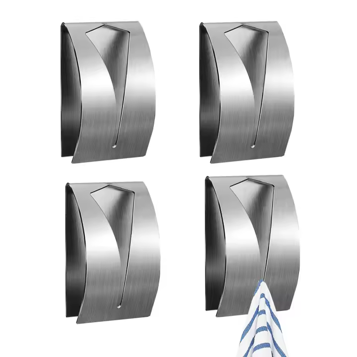 soportes para toallas de té autoadhesivos, palo de acero inoxidable, ganchos de pared adhesivos para toalla de mano, colgador de toallas de cocina para baño (plateado) - 1