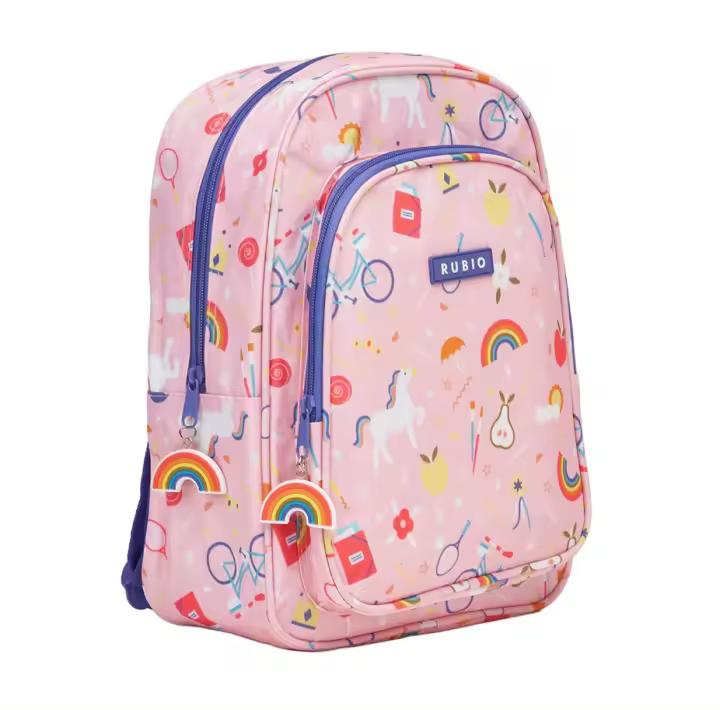 RUBIO. Mochila escolar infantil arcoíris. 2 cremalleras. Hasta 6 años. Bolsillo lateral portabotellas. Capacidad 10L. - 1