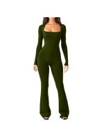 Traje De Yoga Para Mujer Con Manga Larga Cintura Ajustable Levantador De Caderas Neck Square Pierna Ancha Elástico Alto Jumpsuit Sin Costuras Material Poliéster - details 6