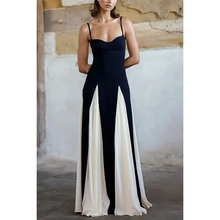 Vestido De Moda Para Mujer Tallas S-XL Colisión De Colores Casual Vacaciones Largo Temperamento Simplicidad Polyester - 1