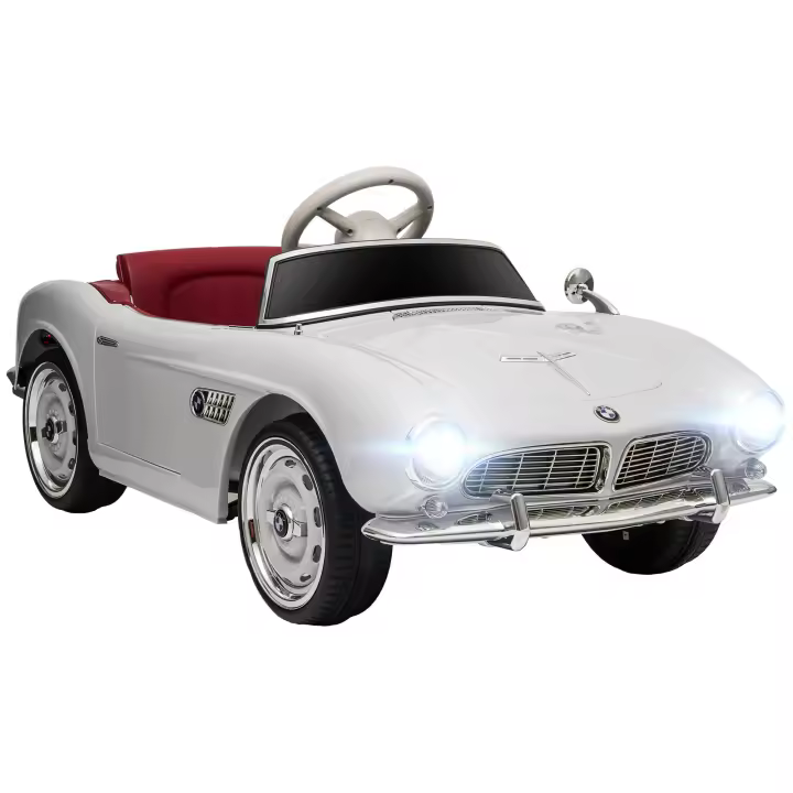 HOMCOM Coche eléctrico para niños, matrícula BMW 507, estilo retro vintage, 12V, velocidad máxima. 5 km/h, mando a distancia, efectos de luz y sonido, color blanco - 1