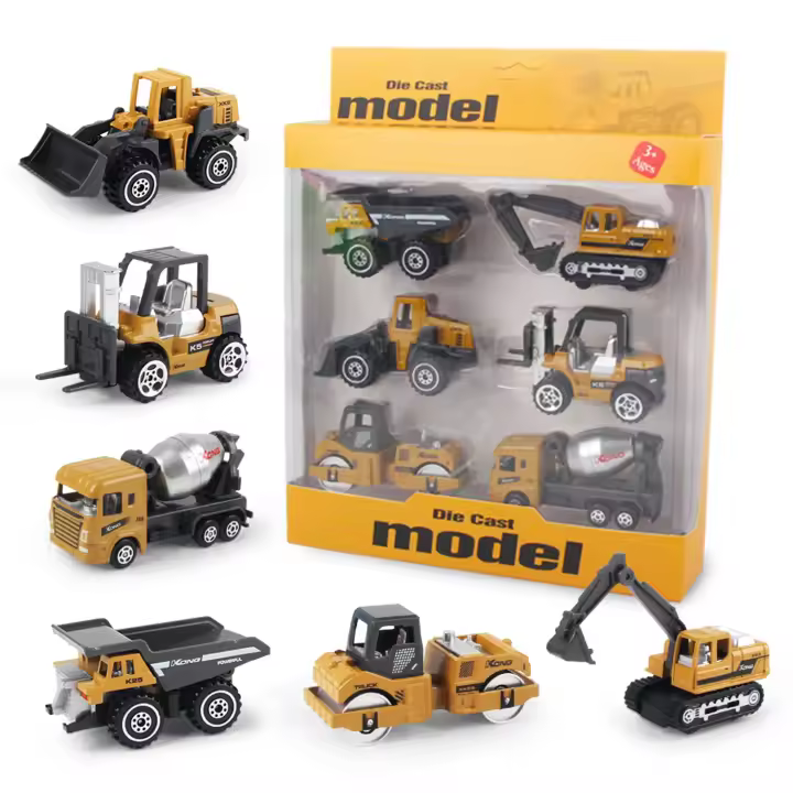 Juego De 6 Piezas De Camiones De Construcción Clásicos En Aleación Para Niños Juguetes Educativos De Vehículos De Escala 1:64 Regalo Ideal - 1