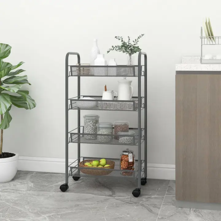 vidaXL Carrito de cocina 4 niveles hierro 46x26x85 cm en color Blanco/Negro/Gris - 1