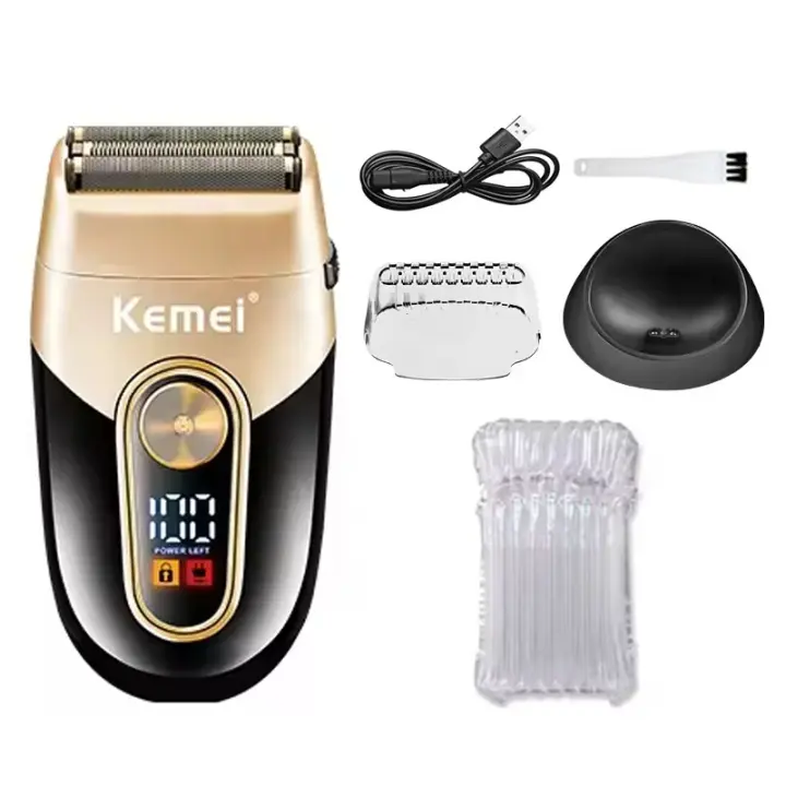 Kit De Pelacabelos Recargable Kemei Profesional Con Cuchilla DLC KM-2242 KM-2351 KM-3209 Trimmer Eléctrico Para Hombres Barbería Corte Seco Y Húmedo Indicación De Carga Tiempo De Carga 3H Y Uso 160Mins - 1