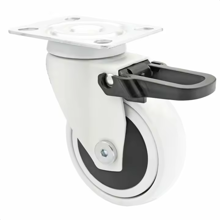 WAGNER - 3C - Rueda giratoria de diseño/rueda de transporte/rueda para muebles - blanca, banda de rodadura blanda, diámetro Ø 75 mm, freno total, rodamiento de bolas, carga 75 kg - 01237601 - 1