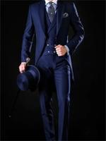 Traje De Boda Formal Para Hombre Azul Marino 3 Piezas Con Chaqueta De Pico Y Pantalones Chaleco Ajustado Tuxedos Casuales - details 1