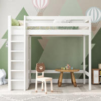 Cama Infantil Cama Elevada 90x200 cm, somier individual con Armaro Y 6 estantes, Blanco, material de alta calidad, fácil de Monar, estable y duradero (sin colchón) - details 0