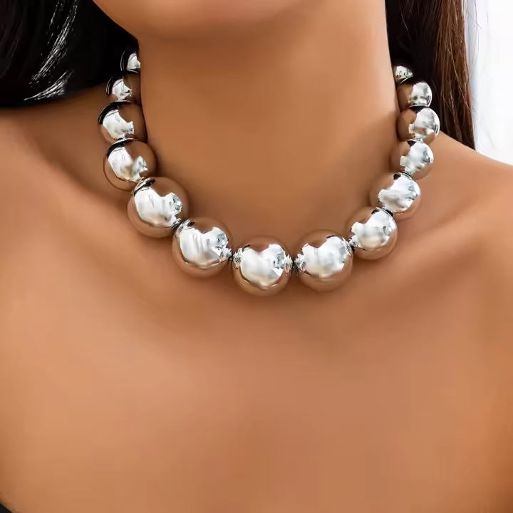 Collar Corto Gótico Exagerado De Acrílico Con Gran Bola Y Cadena Cadena Punk Grunge Para Mujeres Y Hombres Joyería Steampunk - 1