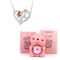 Collar Colgante De Corazón Con Zirconia Y Oso Flores Rosa Caja De Regalo De Lujo Joyería Romántica Para Fiesta De Navidad 2024 - details 8