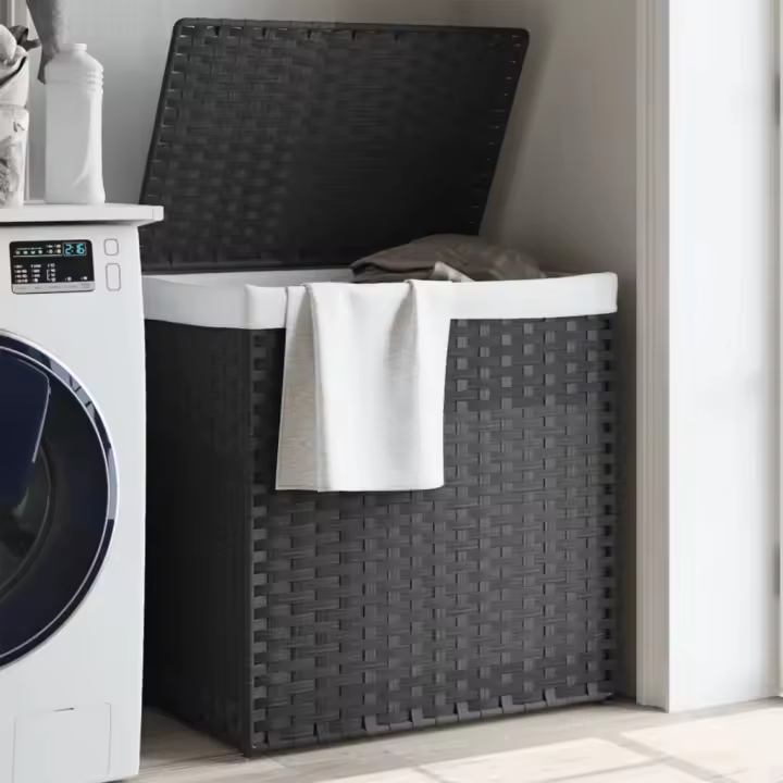 vidaXL Cesto de ropa sucia 2 secciones ratán sintético gris 53x35x57cm - 1