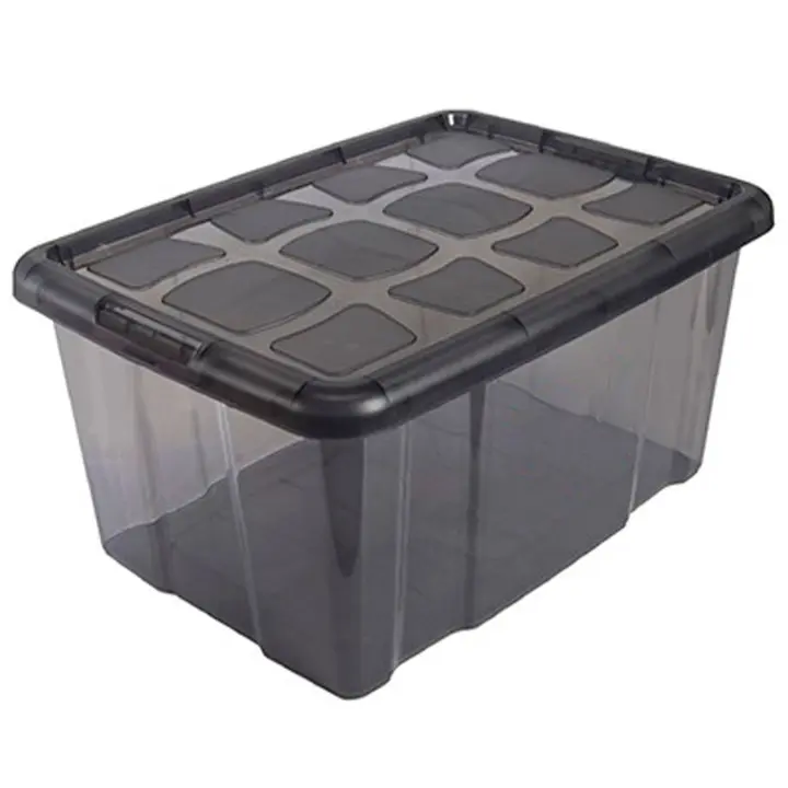 Tradineur - Caja translúcida de almacenaje con tapa, plástico, cajón multiusos, ordenación, almacenamiento de objetos, hogar, fabricada en España, 60 litros, 29,7 x 61,5 x 45 cm, gris - 1