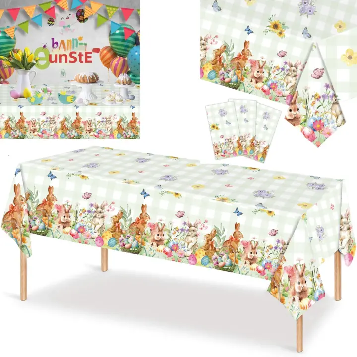 Mantel De Pascua Rectangular Con Diseño De Granja Y Conejos Ideal Para Fiestas Y Decoración Del Hogar Estilo Pastoral Sintético 1 Pieza - 1