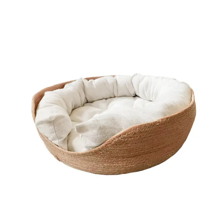 Cesta de ratán para mascotas, colchón de hierba tejida, nido para gatos, perrera, tabla para rascar de paja, cama para gatos para cachorros y gatitos, Universal para todas las estaciones - 1