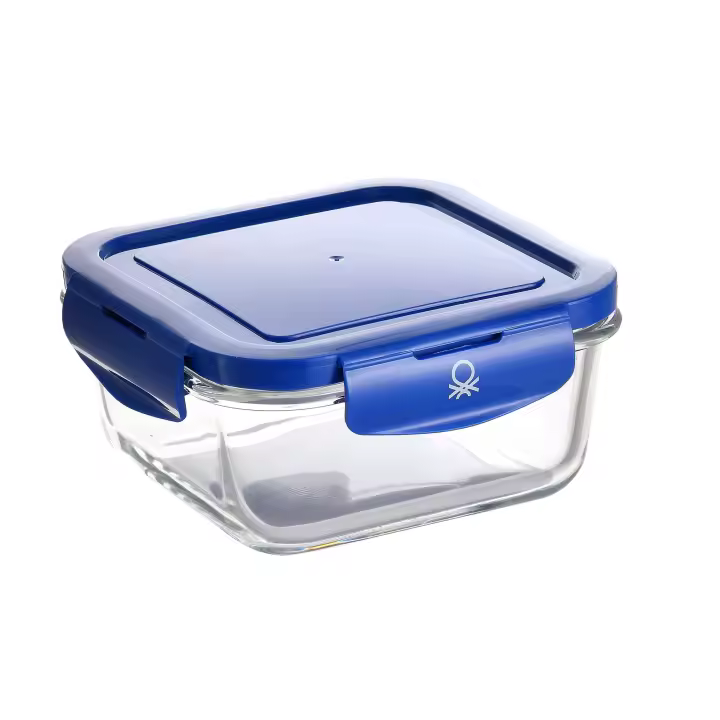 Hermético cuadrado 570ml en borosilicato y tapa azul - 1