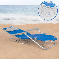Aktive - Pack 2 tumbonas plegables, respaldo reclinable 3 posiciones, 153x47x33/75 cm, azul, de aluminio y textileno, con cojín y topes antivuelco, máx. 110 kg, tumbonas de playa plegables, accesorios verano - details 2
