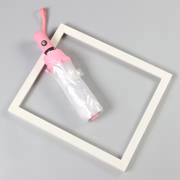 Paraguas plegable a prueba de viento para hombres y mujeres, apertura y cierre automático, compacto y resistente, paraguas plegable transparente, paraguas transparente de tres pliegues totalmente automático - 1
