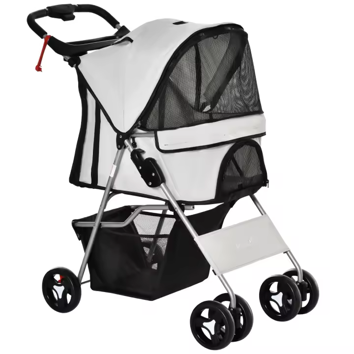 PawHut Cochecito para Mascotas Plegable Carrito para Perros con Toldo Ajustable Cesta de Almacenaje y Ruedas con Freno Tela Oxford Marco de Acero 75x46x94 cm - 1