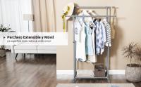 SONGMICS - Perchero doble barra para ropa, móvil, extensible entre 87 y 150 cm, con ruedas y estante de almacenamiento, capacidad de carga 70 kg, para abrigos, bufandas, gris - details 0