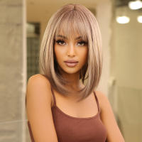 Pelucas Sintéticas De Encaje ALAN EATON Para Mujeres Rubia Con Mechas Marrón Y Corte Con Franja Peluca Larga Recta Ombre Heat Resistant - details 12