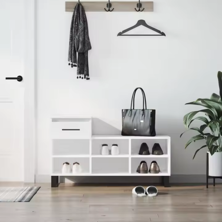 vidaXL Mueble zapatero madera contrachapada blanco brillo 102x36x60 cm - 1