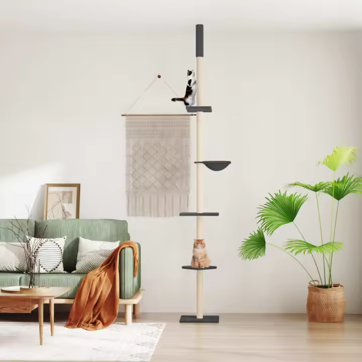 vidaXL Árbol rascador gatos suelo a techo 263,5-289,5 cm en color Gris oscuro/Gris claro - 1
