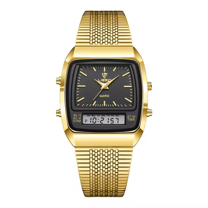 Reloj De Pulsera Deportivo Casual Para Hombre Digital Dual Tiempo Semana Oro 3bar Impermeable Cuarzo Reloj De Mano L1030 - 1