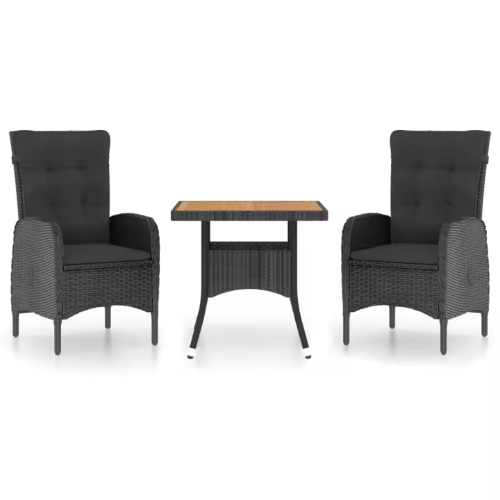 vidaXL Muebles de jardín 3 piezas ratán sintético negro madera acacia - 1