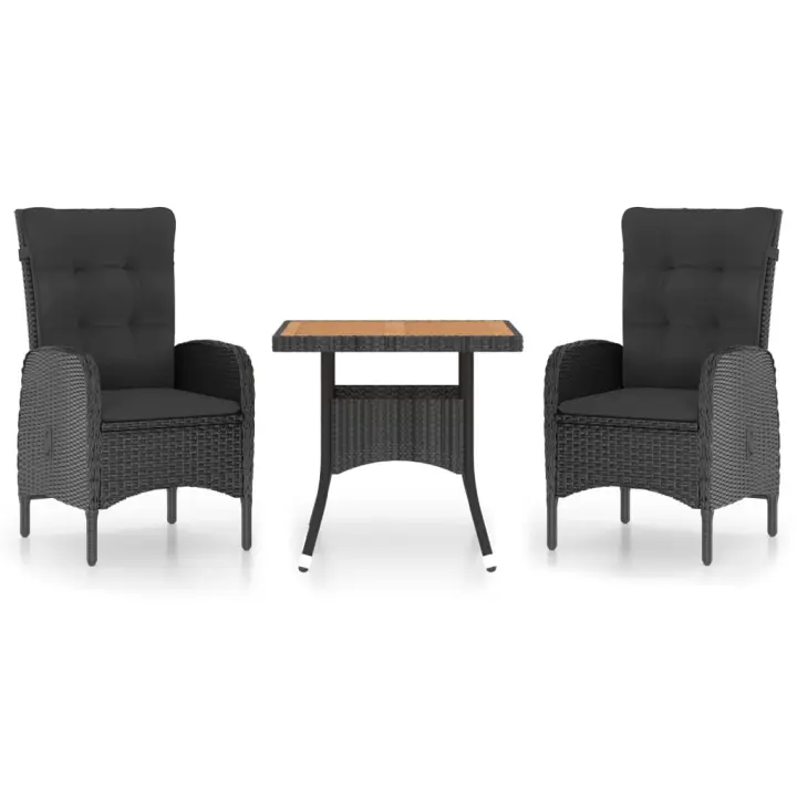 vidaXL Muebles de jardín 3 piezas ratán sintético negro madera acacia - 1