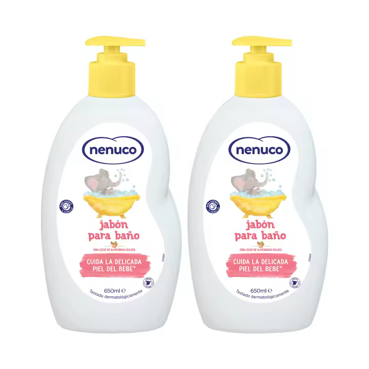 Nenuco Jabón para Baño, con Leche de Almendras Dulces, para Cuerpo y Cabello, Pack 2x650 ml - 1