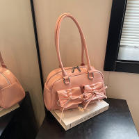 Bolso De Hombro Estilo Ballet Para Mujeres Con Lazo Bolso De Armpita Bolso De Bocce Material PU Suave Con Cierre De Cremallera - details 8