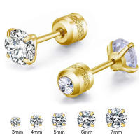 Pendiente De Acero Inoxidable Doble Cristal Circonia Estilo Coreano Para Mujer Pendiente De Cierre De Tornillo Joyería Corporal Antialérgica - details 11