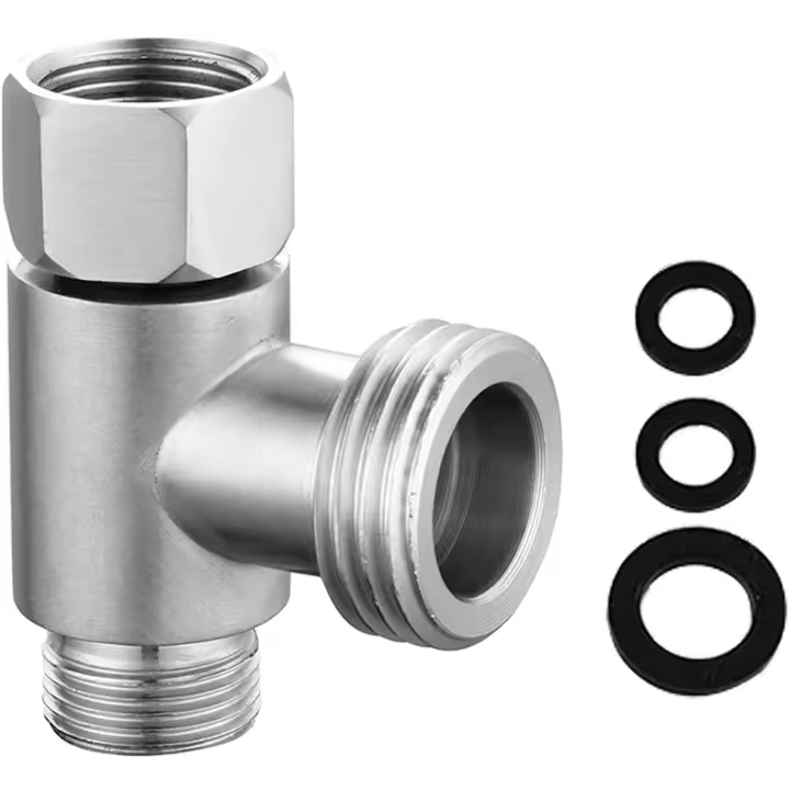 T forma tee conector, EE. UU. 3/8 "y G 1/2" interfaz Manguera tee, inodoro bidet pulverizador Grifo (Plata) - 1