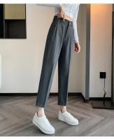 Pantalones De Trabajo Mujer Estilo Casual Cintura Alta Botones Talla Grande Color Caqui Largo Hasta El Tobillo Trasero Ancho - details 23