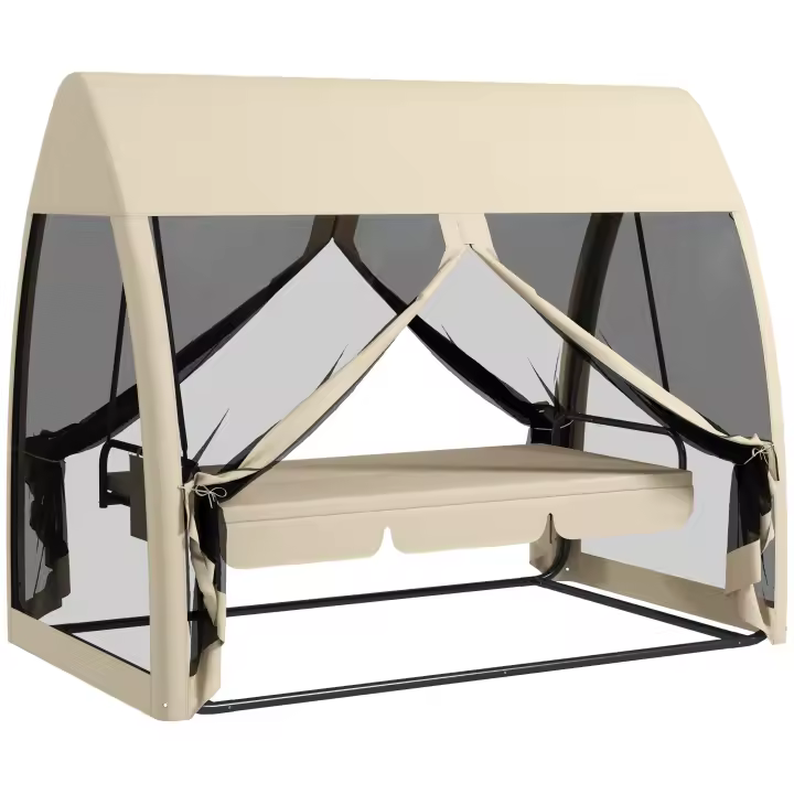Outsunny Balancín de Jardín de 3 Plazas Convertible en Cama Columpio Jardín Exterior con Mosquitera Estructura de Metal Carga 300 kg 240x140x197 cm - 1