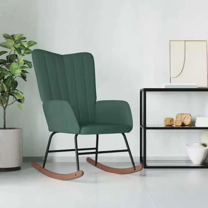 vidaXL Silla mecedora de terciopelo verde oscuro - 1