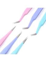 Juego De 2 Piezas De Acrílico Rosa Para Arte De Uñas Y Extensión De Pestañas Pinzas De Acero Inoxidable Rectas Y Curvas Para Dibujar Y Recoger - details 6