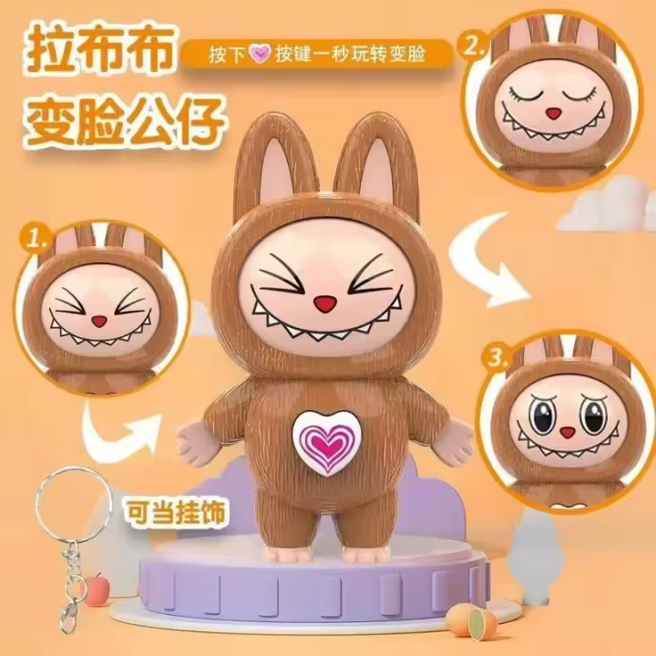 Nueva Muñeca De Llavero Labubu De Dibujos Animados Q Versión Con Cara Cambiante Juguete Para Buzón Decoración Regalo Para Niños Y Niñas Kawaii Tamaño 9.5cm - 1