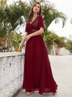 Vestido De Novia Sastre Unithorse Elegante Con Encaje Y Mariposa En Manga Chiffon Para Damas De Honor V-Neck Largo Al Piso - details 3