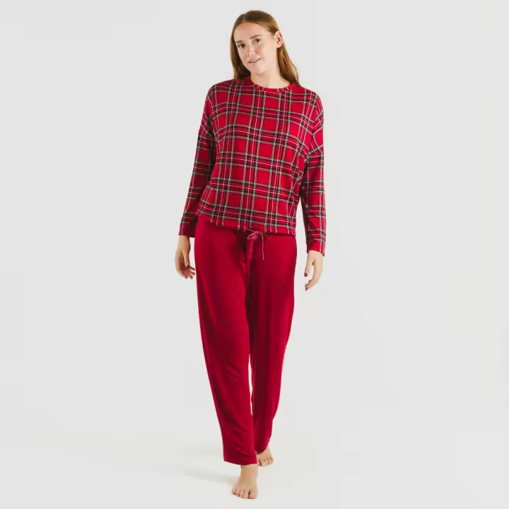 TRAMAS+ Pijama Mujer Largo, Conjunto de Manga Larga con Cordón Ajustable y Pantalón con Cintura Elástica, Ropa de Dormir Cómoda - 1