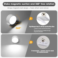 Lámpara De Pared LED Con 3 Niveles De Brillo Y 3 Modos De Color Luz De Pared Batería Operada 360° Giratoria Control Táctil - details 2