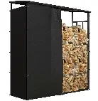 Outsunny - Refugio para leña, leñero, carga máxima 2000 kg, con cubierta protectora impermeable y techo de policarbonato, cobertizo para leña, 185 x 62 x 184 cm, estructura de metal, color negro - 1