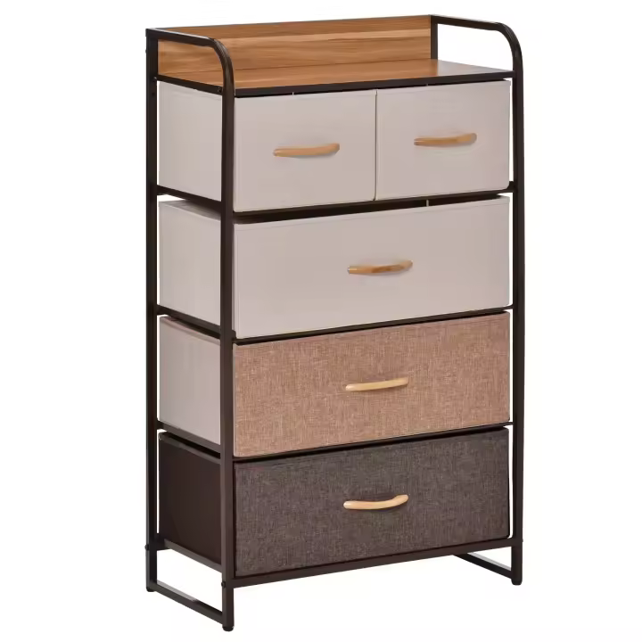 HOMCOM Cómoda con 5 Cajones de Tela Plegables, Cómoda para Dormitorio Estrecha con Marco Metálico, Cajonera para Espacios Pequeños, Sala de Estar, Vestidor, Baño, Multicolor - 1