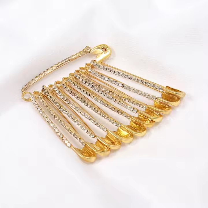 Pins De Seguridad Dorados Con Rhinestones Broches Para Mujer Accesorio Para Ropa Chaqueta Chal Sombrero Clip De Moda - 1