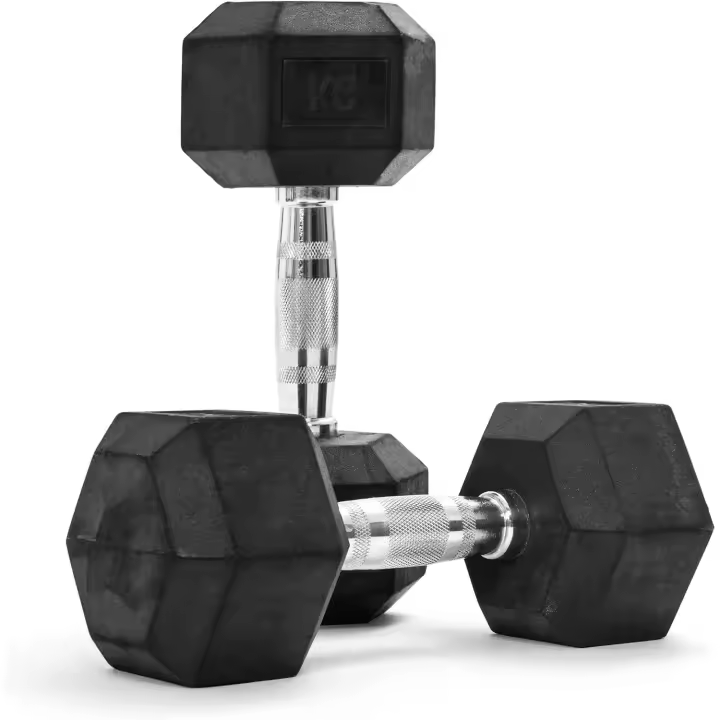 Mancuerna Hexagonales Profesionales Ergonómicas y Antideslizantes de Caucho con Barra de Cromo - Pesas y Mancuernas Varios kilos 10kg 15kg 20kg 25kg 30kg - Set Ejercicio - 1